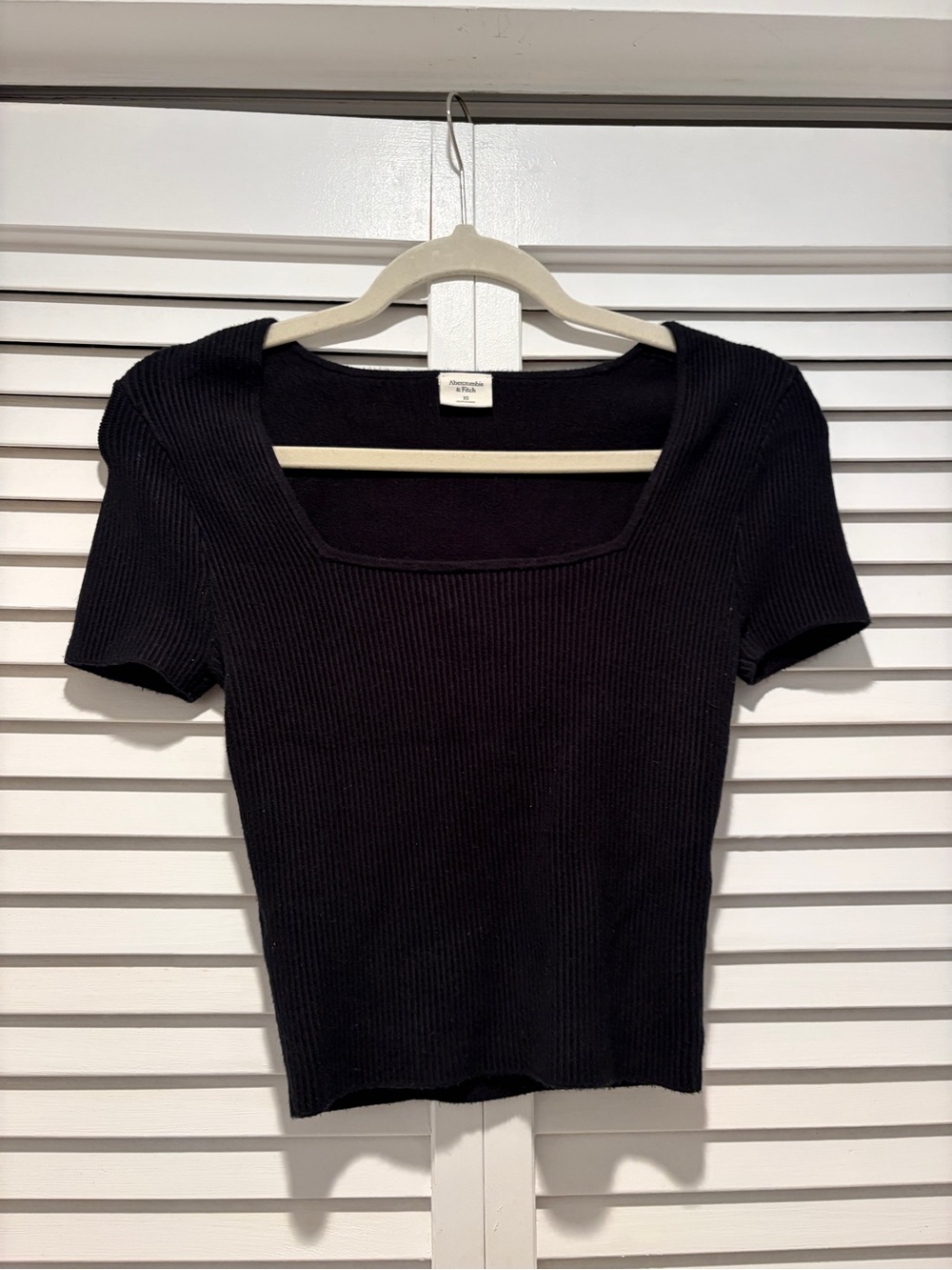 Abercrombie & Fitch Black Ribbed Square-Neck Short Sleeve Top